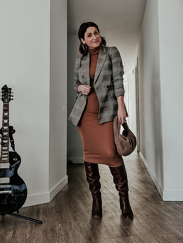 midi dress and knee high boots